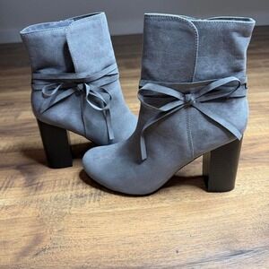 Christian Siriano Gray Bow Ankle Boots Size 10 Chunky Heel Y2K